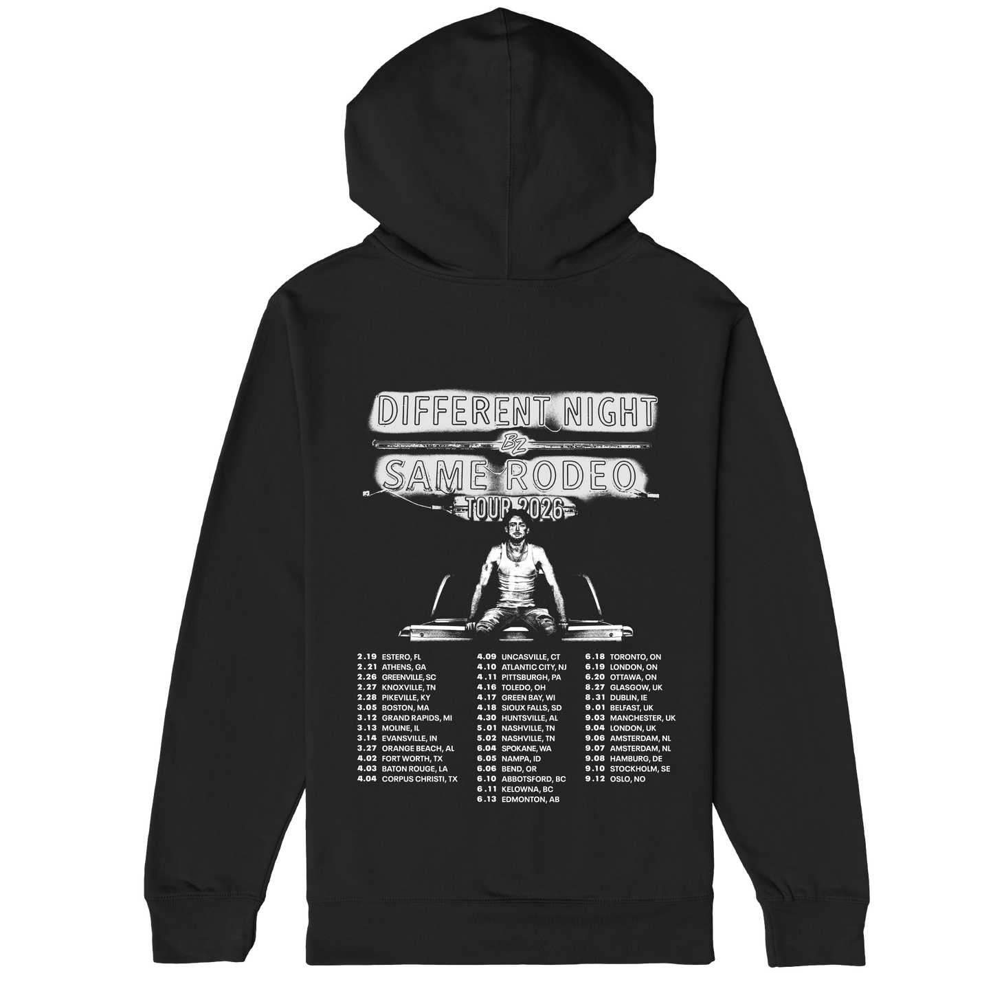 Different Night Same Rodeo 2026 Tour Black Pullover Hoodie