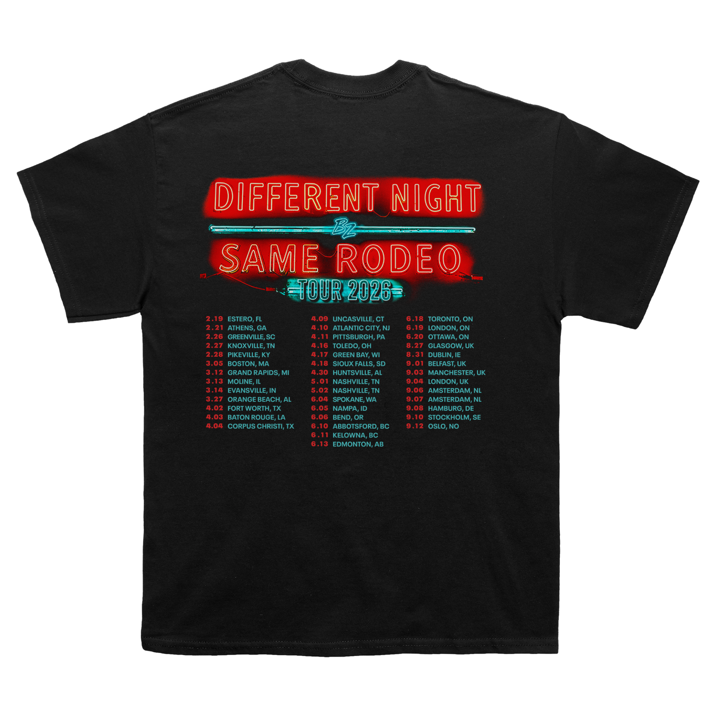 Different Night Same Rodeo 2026 Tour Black Tee