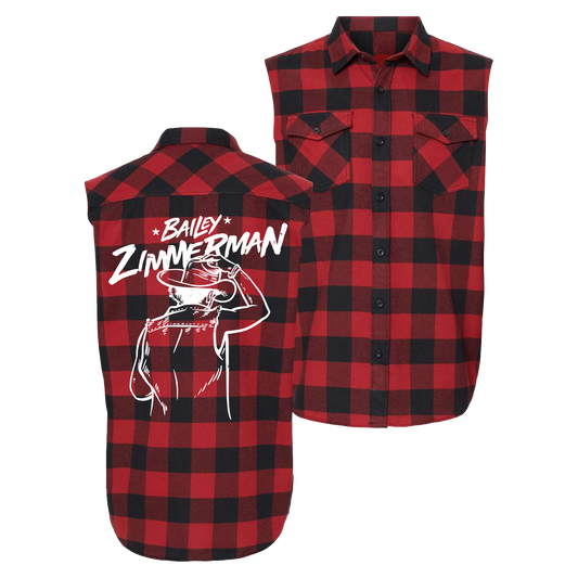 Tip Your Hat Black Red Sleeveless Flannel