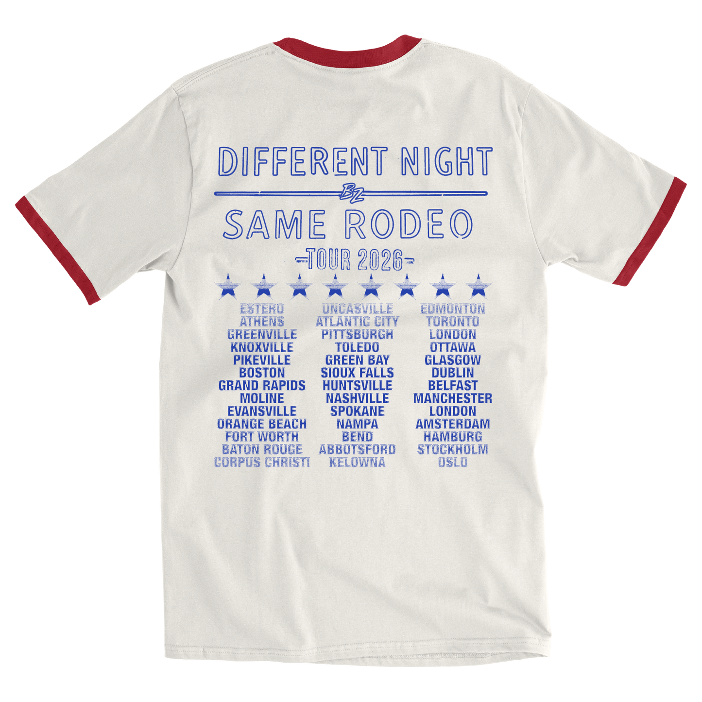 BZ DNSR 2026 Tour Vintage White/Red Ringer Tee